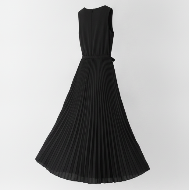 Black Pleat Midi Dress