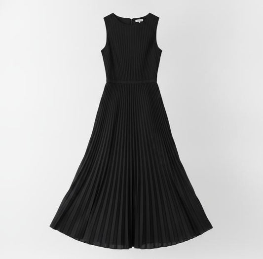 Black Pleat Midi Dress