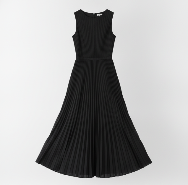 Black Pleat Midi Dress