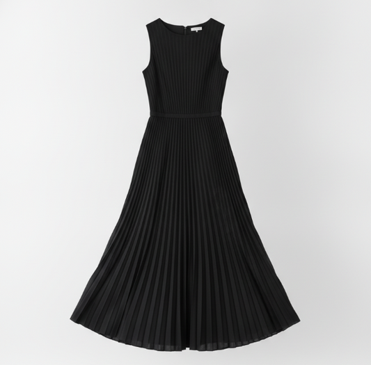 Black Pleat Midi Dress