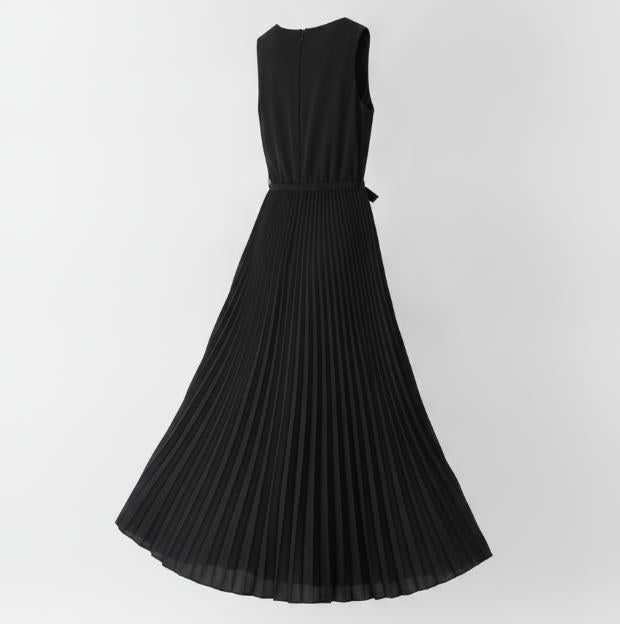 Black Pleat Midi Dress