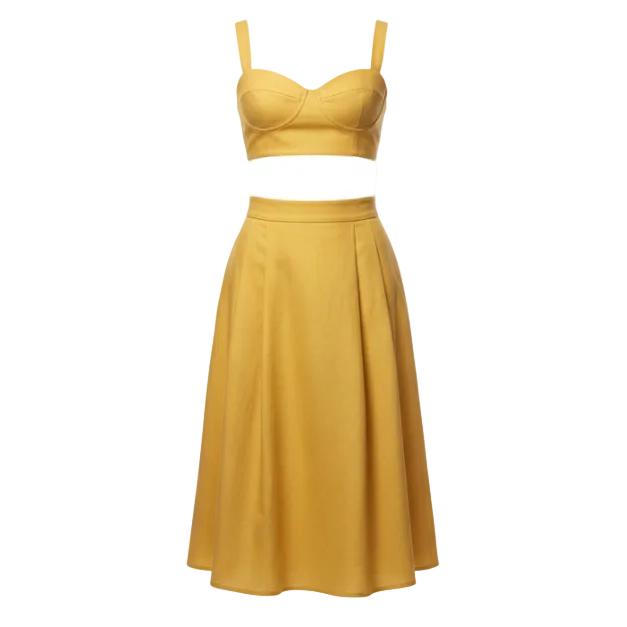 Yellow Crop Skirt Matching Set
