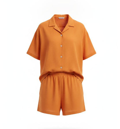 Orange Shorts Button Lounge Set