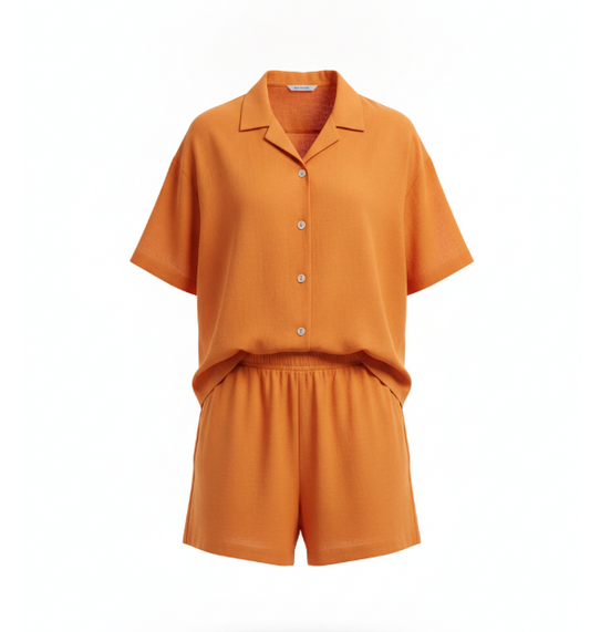 Orange Shorts Button Lounge Set