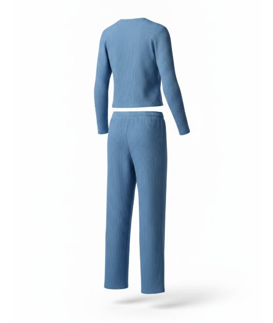 Blue Ribbed Top Pant Set
