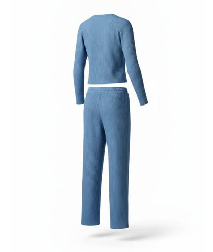 Blue Ribbed Top Pant Set