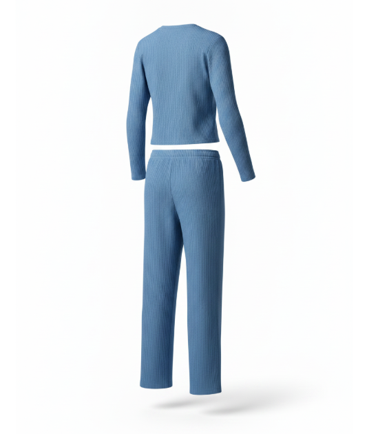 Blue Ribbed Top Pant Set