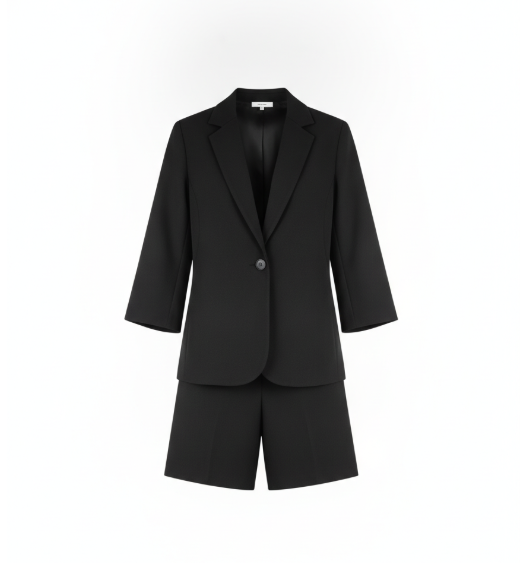 Black Minimalist Blazer Shorts Set