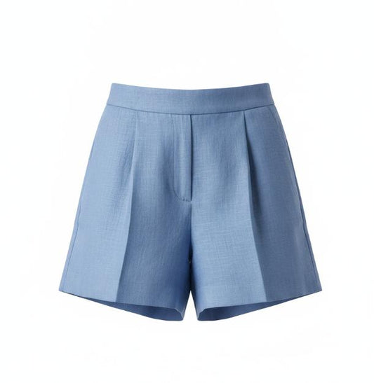 Blue Box Pleat Linen Short