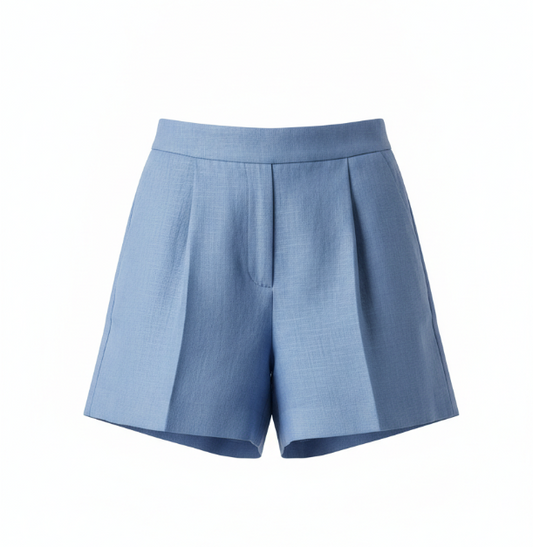 Blue Box Pleat Linen Short