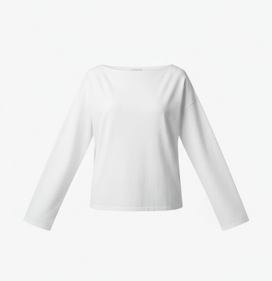 White Boat Neck Minimalist Top