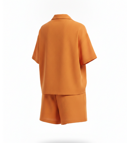 Orange Shorts Button Lounge Set