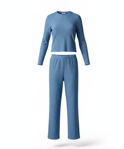 Blue Ribbed Top Pant Set