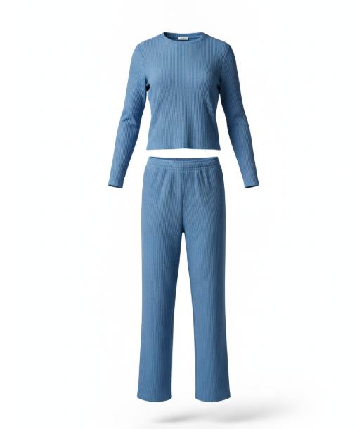 Blue Ribbed Top Pant Set